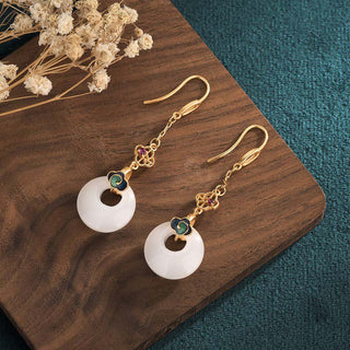 Buddha Gift FengShui White Jade Blessing Drop Earrings