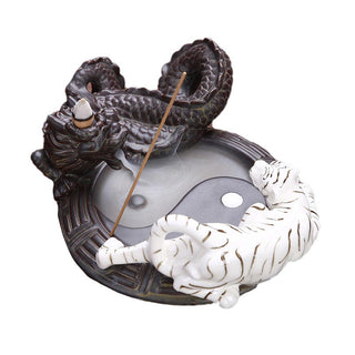 Buddha Gift Tiger Dragon Backflow Smoke Fountain Ceramic Yin Yang Blessing Incense Burner Decoration