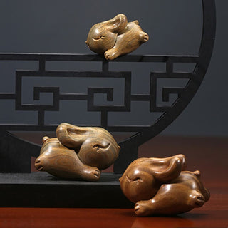 Buddha Gift Green Sandalwood Small Mini Cute Rabbit Bunny Peace Decorations