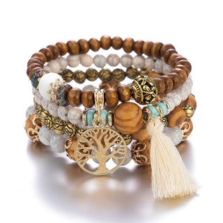 Buddha Gift Wenge Wood Layered Tree Tassel Healing Bracelet