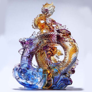 Buddha Gift Year of the Dragon Handmade Liuli Crystal Art Piece Protection Home Office Decoration With Base