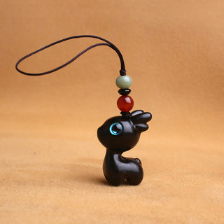 Buddha Gift Sandalwood Small Leaf Red Sandalwood Ebony Wood Green Sandalwood Lucky Mini Deer Carved Protection Key Chain Phone Hanging Decoration