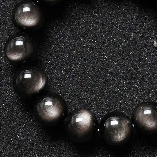 Buddha Gift Natural Silver Sheen Obsidian Soothing Protection Bracelet