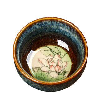 Buddha Gift Lotus Dragon Phoenix Koi Fish Chinese Jianzhan Ceramic Teacup Kung Fu Tea Cup 110ml