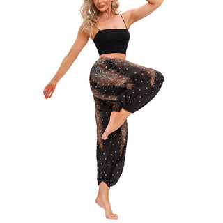 Buddha Gift Peacock Feather Pattern Loose Harem Trousers Women's Yoga Pants