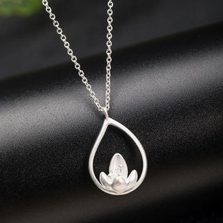 Buddha Gift 925 Sterling Silver Lotus Flower Floral Enlightenment Necklace Pendant