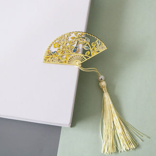 Buddha Gift Traditional Butterfly Lotus Flower Crane Dragon Phoenix Fox Koi Fish New Beginning Metal Brass Hollow Fan Bookmarks