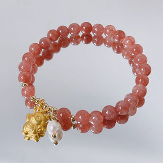 Buddha Gift Year of the Dragon Strawberry Quartz Dragon Pearl Charm Protection Bracelet