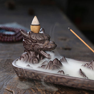 Buddha Gift Dragon Mountain Strength Ceramic Incense Burner Decoration