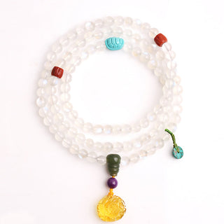 Buddha Gift 108 Mala Beads Moonstone Amber Lotus Turquoise Crystal Healing Bracelet