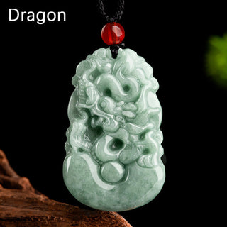 Buddha Gift Natural Green Jade 12 Chinese Zodiac Luck Prosperity Necklace Pendant