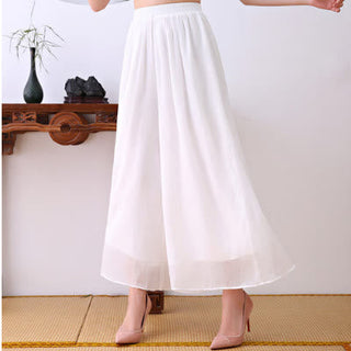 Buddha Gift 2Pcs Lotus Flower Cheongsam Midi Dress Wide Leg Pants Chiffon Zen Women's Set