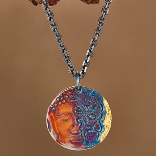Buddha Gift 999 Sterling Silver 24K Gold Half Demon Half Buddha Compassion Necklace Pendant