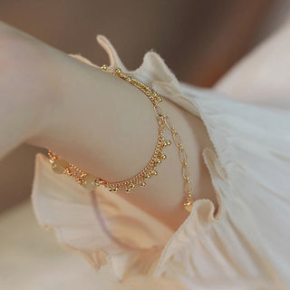 Buddha Gift 14K Gold Plated 2 Layers Hetian Jade Bead Luck Prosperity Bracelet