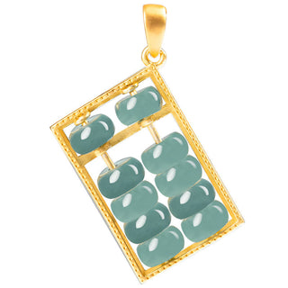 Buddha Gift 925 Sterling Silver Natural Jade Abacus Pattern Abundance Necklace Pendant
