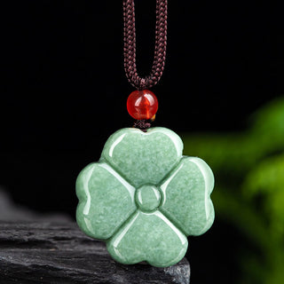 Buddha Gift Natural Lucky Four Leaf Clover Jade Prosperity Necklace Pendant