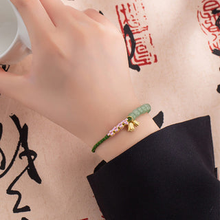 Buddha Gift Handmade Jade Bead Lily of the Valley Charm Luck Braided Bracelet