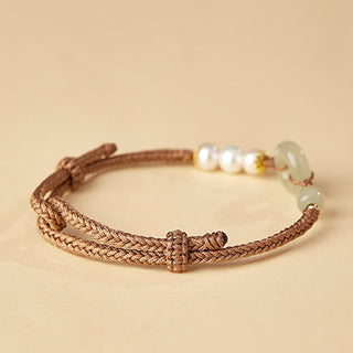 Buddha Gift Natural Hetian Jade Pearl Peace Buckle Luck Bracelet