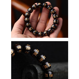 Buddha Gift Tibetan Ebony Wood Om Mani Padme Hum Engraved Peace Bracelet