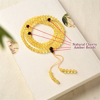 Buddha Gift 108 Mala Beads Natural Amber Clear Anxiety Bracelet