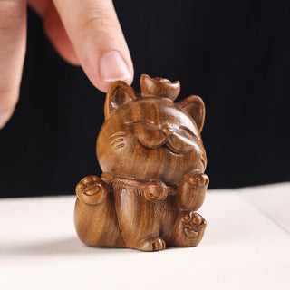 Buddha Gift Mini Green Sandalwood Ingot Lucky Cat Carved Peace Desk Decorations