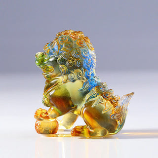 Buddha Gift Handmade Liuli Crystal Lion Art Piece Strength Home Office Decoration