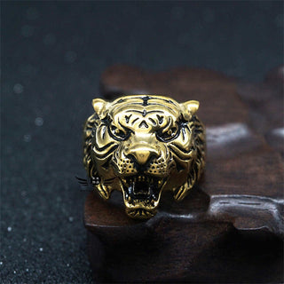 Buddha Gift Men's Animal Tiger Head Titanium Steel Balance Calm Punk Rock Biker Ring