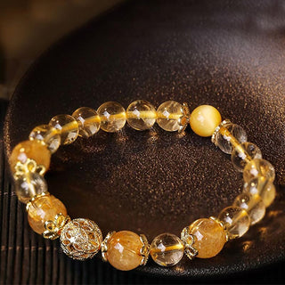 Buddha Gift Natural Citrine Amethyst Rutilated Quartz Prosperity Protection Bracelet