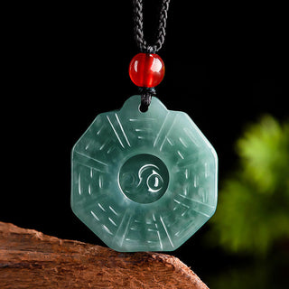 Buddha Gift Natural Jade FengShui Bagua Yin Yang Prosperity Necklace Pendant