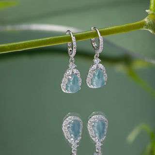 Buddha Gift 925 Sterling Silver Green Jade Gourd Abundance Drop Earrings