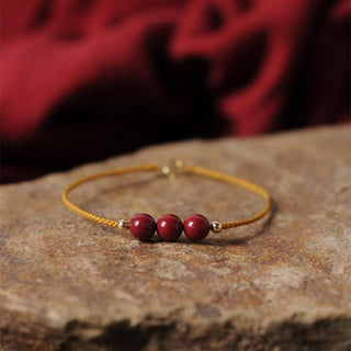 Buddha Gift 14K Gold Plated Natural Cinnabar Blessing String Braided Bracelet