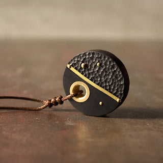 Buddha Gift Handcrafted Round Ebony Wood Copper Peace Necklace Pendant