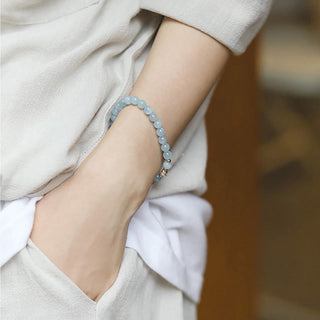 Buddha Gift 14K Gold Plated Copper Aquamarine White Crystal White Agate Blue Crystal Healing Bracelet