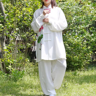 Buddha Gift Lotus Flower Leaf Pattern Tai Chi Meditation Prayer Spiritual Zen Practice Clothing Women's Set