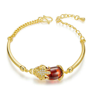 Buddha Gift FengShui Golden Red Agate PiXiu Wealth Luck Bracelet