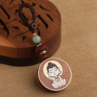 Buddha Gift Ebony Wood Rosewood Buddha Avalokitesvara Om Mani Padme Hum Balance Car Key Chain Decoration