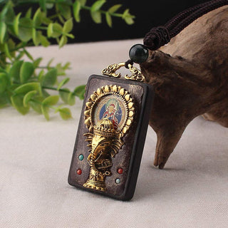 Buddha Gift Ebony Wood Elephant God of Fortune Buddha Blessing Necklace String Pendant