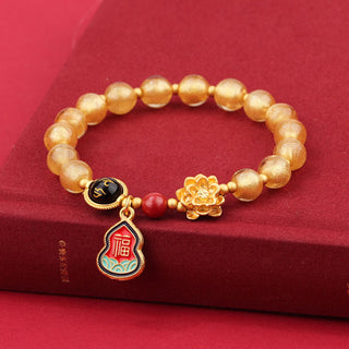 Buddha Gift Tibet Om Mani Padme Hum Fu Character Gourd Charm Lotus Liuli Glass Bead Luck Bracelet