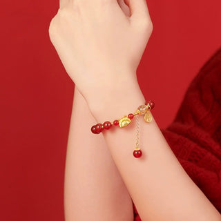 Buddha Gift Year of the Dragon Dumpling Natural Red Agate Garnet Hetian Jade Fu Character Luck Success Bracelet