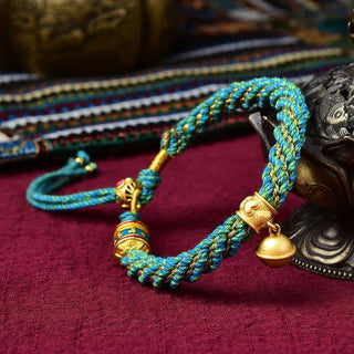Buddha Gift Tibetan Handmade Luck Protection Thangka Prayer Wheel Bell Charm Braid String Bracelet