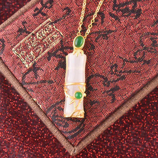 Buddha Gift White Jade Cyan Jade Bamboo Protection Necklace Pendant