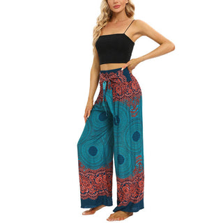 Buddha Gift Bohemian Compass Flower Print Lace-up Wide Leg Pants Women's Yoga Pants