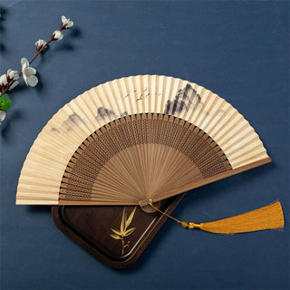 Buddha Gift Lotus Dragonfly Wild Geese Plum Blossom Handheld Silk Bamboo Folding Fan 22.5cm