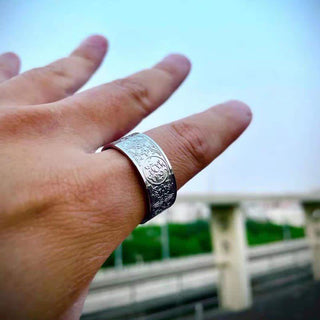 Buddha Gift Four Guardian Beast Dragon White Tiger Suzaku Basalt Carved Success Luck Ring