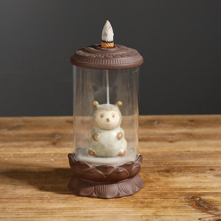 Buddha Gift Meditation Wukong Monkey King Purple Clay Windshield Lotus Backflow Smoke Fountain Incense Burner Decoration