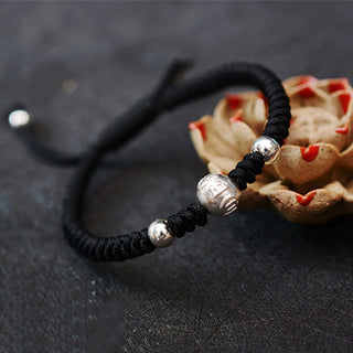 Buddha Gift 999 Sterling Silver Om Mani Padme Hum Copper Coin Luck Strength String Couple Bracelet