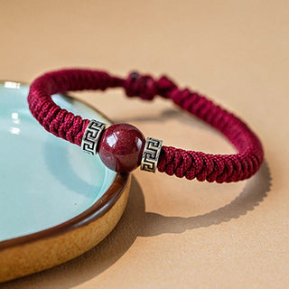 Buddha Gift 925 Sterling Silver Natural Cinnabar Bead Calm Handmade Braided String Bracelet