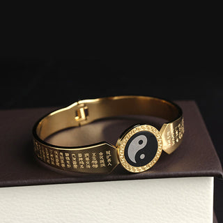 Buddha Gift Yin Yang Lotus Om Mani Padme Hum Mantra Titanium Steel Harmony Bracelet Bangle