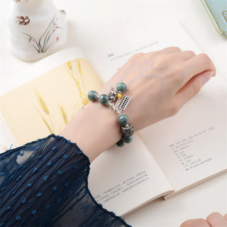Buddha Gift 925 Sterling Silver Cyan Jade Amber Abacus Lucky Cat Success Bracelet