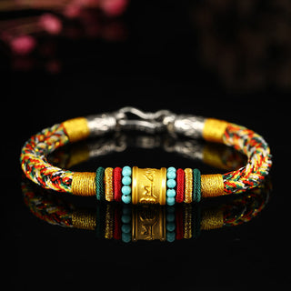 Buddha Gift Tibet 999 Gold Om Mani Padme Hum Handmade Eight Thread Peace Knot Luck Bracelet